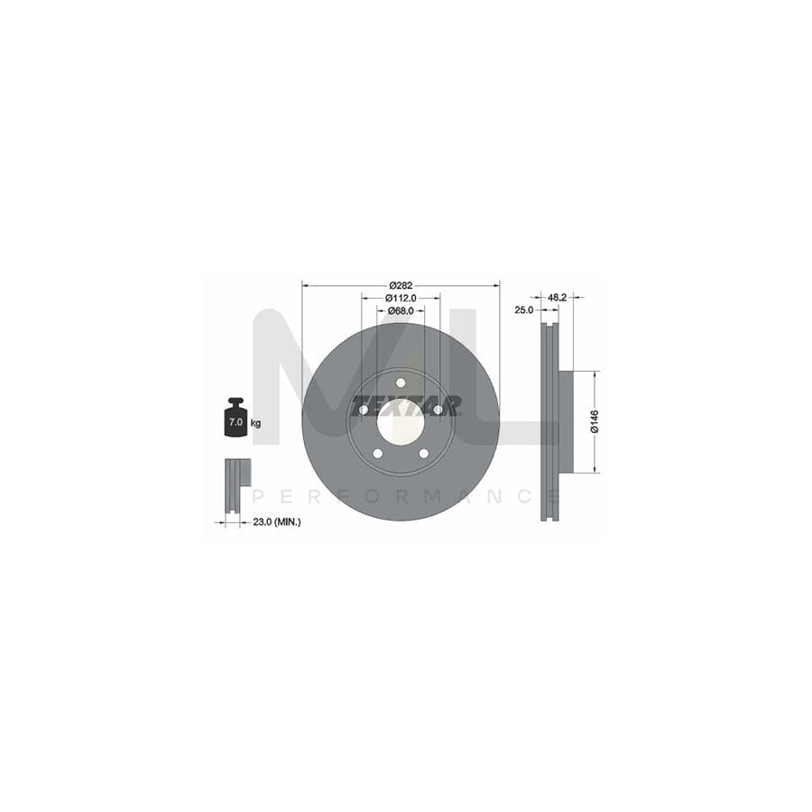 TEXTAR 92083600 Brake Disc for VW PASSAT Internally Vented, without wheel hub, without wheel studs  - 1 piece