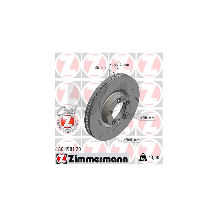 ZIMMERMANN COAT Z 460.1581.20 Brake Disc for PORSCHE Panamera (970) Internally Vented, Slotted, Coated, High-carbon