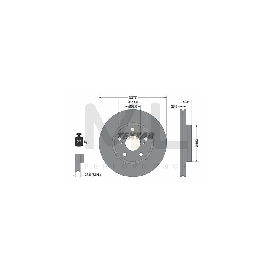 TEXTAR PRO 92257703 Brake Disc Internally Vented, Coated, without wheel hub, without wheel studs  - 1 piece