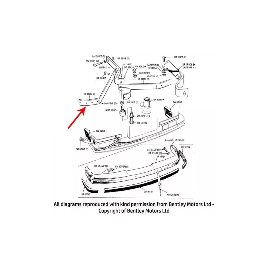 GENUINE Rolls-Royce UR19616 FRONT BUMPER OUTER STAY