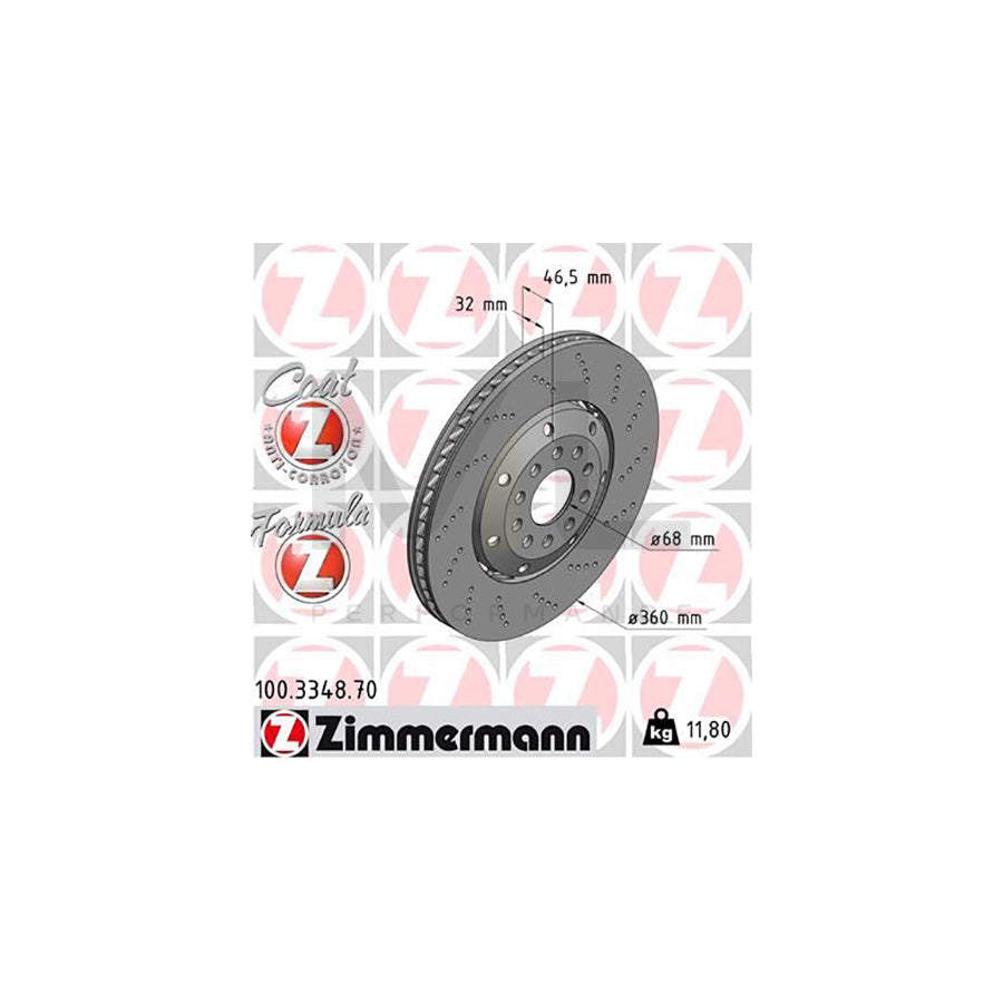 ZIMMERMANN FORMULA Z COAT Z 100.3348.70 Brake Disc for AUDI A4 B5 Avant (8D5) Perforated, Two-piece brake disc, Vented, Coated, Alloyed / High-carbon