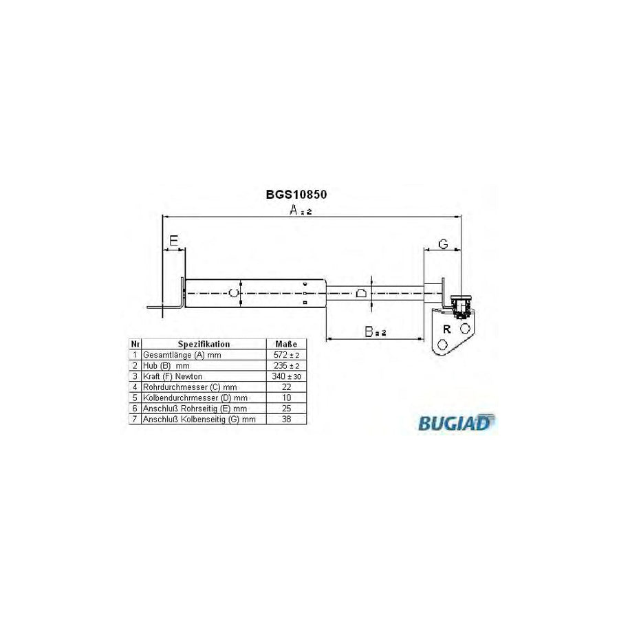 BUGIAD Bgs10850 Tailgate Strut for Daihatsu Cuore / Mira IV (L501)