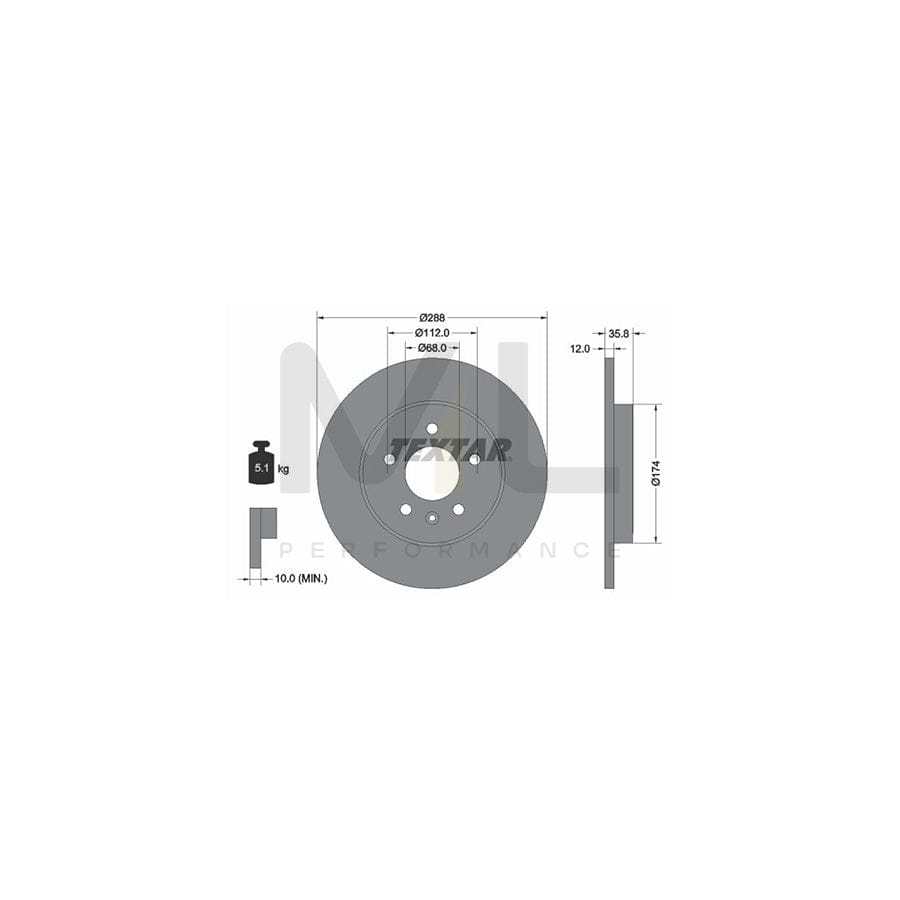 TEXTAR 92137000 Brake Disc Solid, without wheel hub, without wheel studs  - 1 piece
