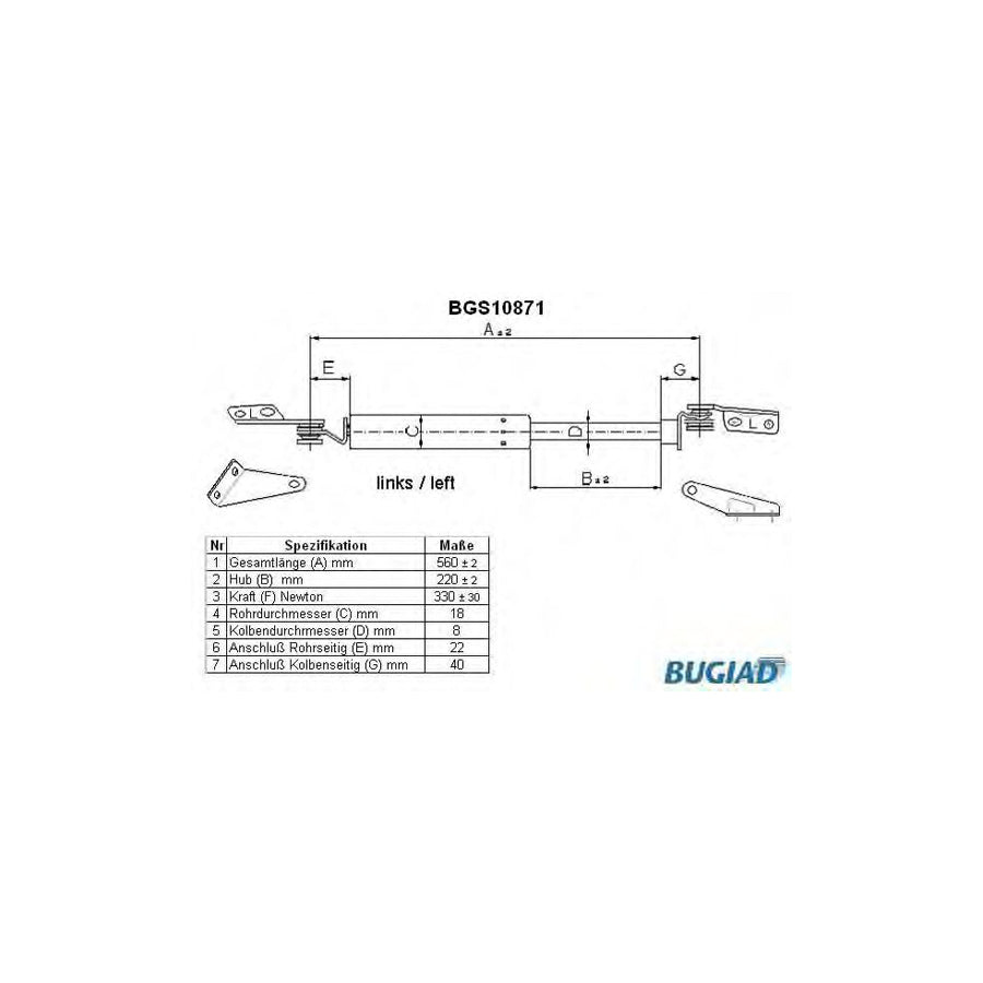 BUGIAD Bgs10871 Tailgate Strut for Nissan Sunny III Hatchback (N14)