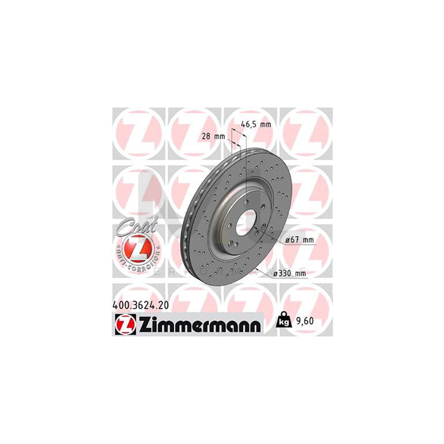 ZIMMERMANN COAT Z 400.3624.20 Brake Disc Internally Vented, Perforated, Coated, High-carbon  - 1 piece