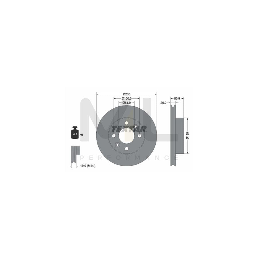 TEXTAR 92236100 Brake Disc for DACIA Solenza (B41_) Internally Vented, without wheel hub, without wheel studs  - 1 piece