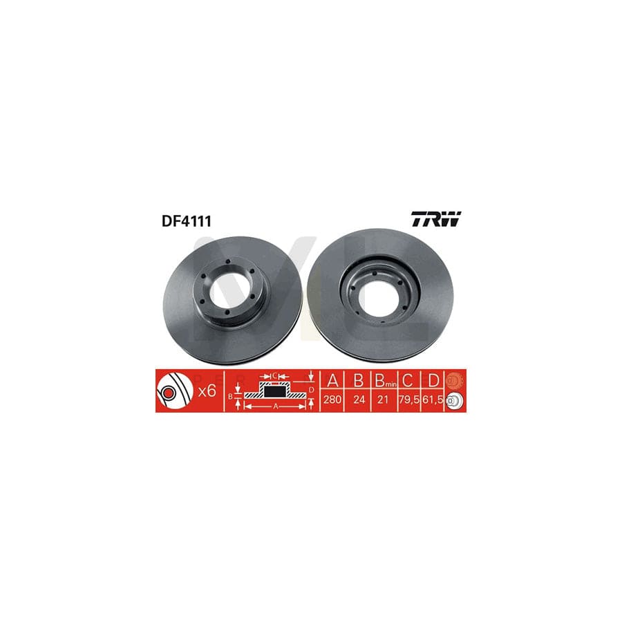 TRW DF4111 Brake Disc Vented, Painted, High-carbon  - 1 piece