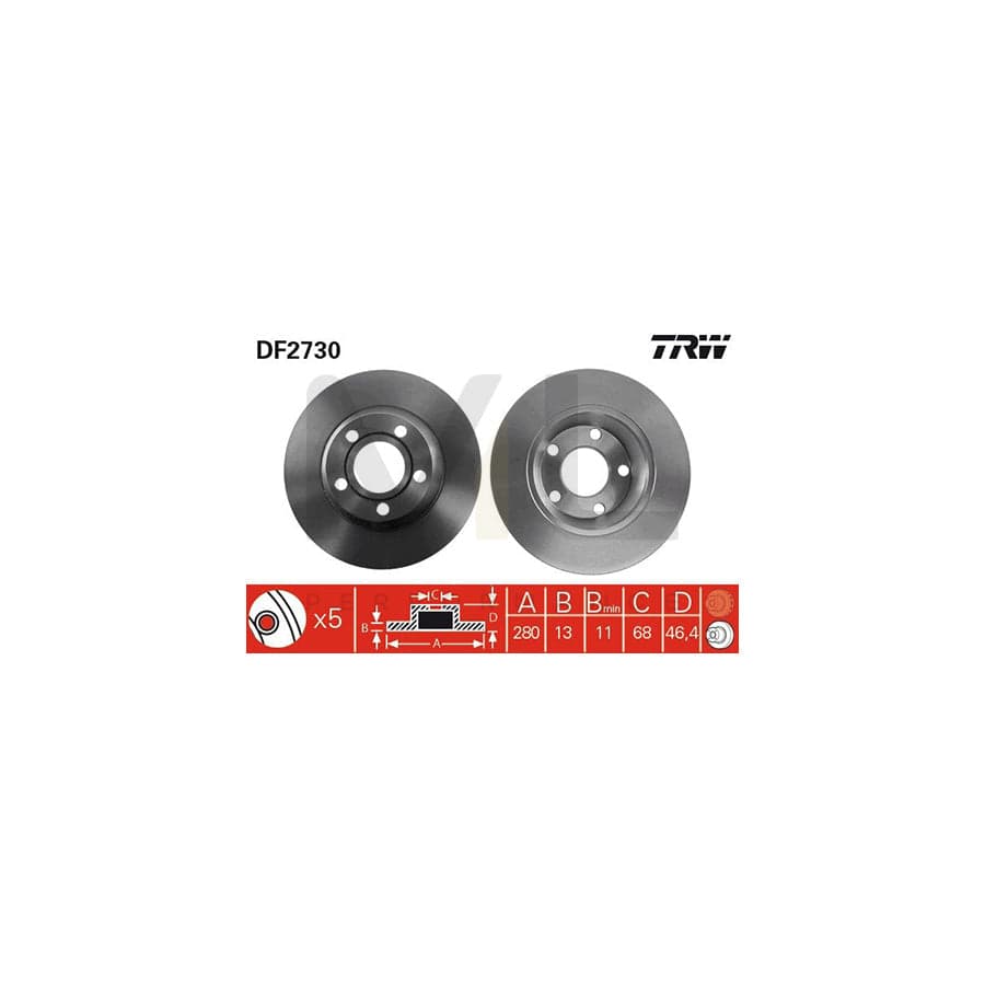 TRW DF2730 Brake Disc for AUDI A4 Solid, Painted, High-carbon  - 1 piece