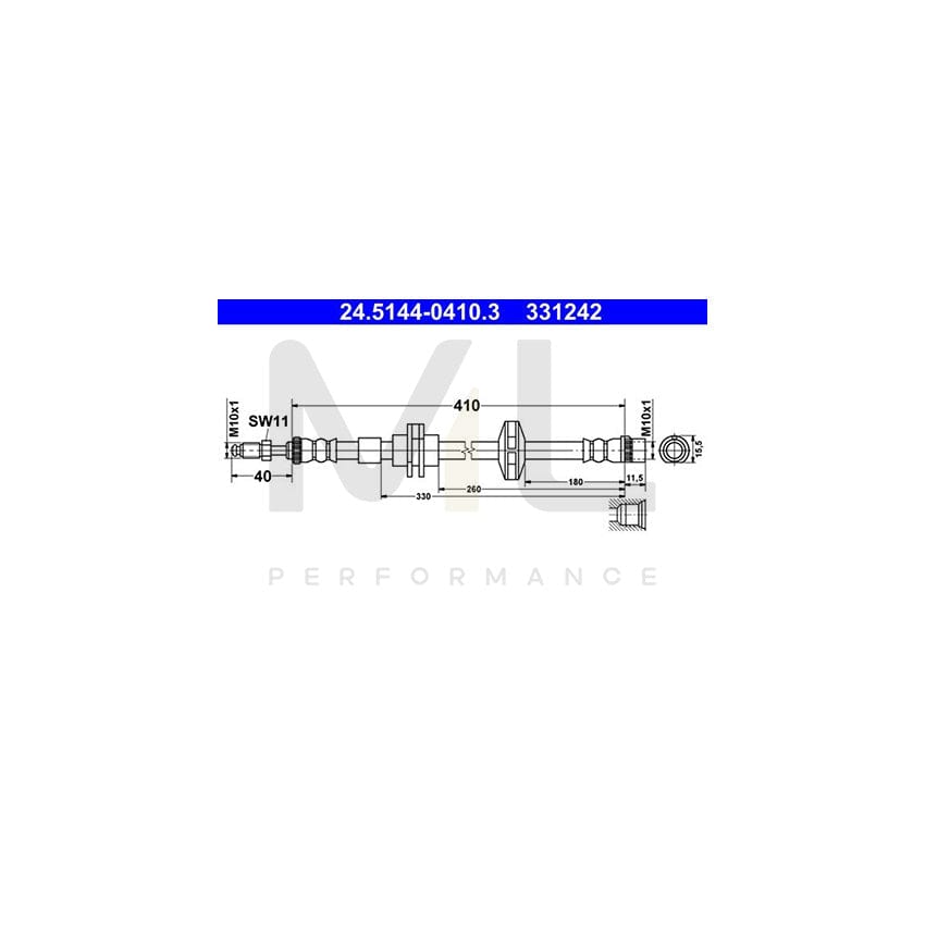ATE 24.5144-0410.3 Brake Hose for RENAULT LAGUNA 410mm, M10x1