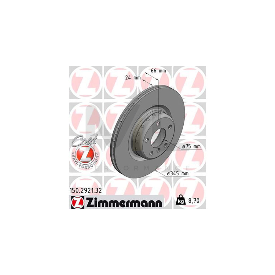 ZIMMERMANN FORMULA F COAT Z 150.2921.32 Brake Disc Internally Vented, Two-piece brake disc, Coated, High-carbon  - 1 piece