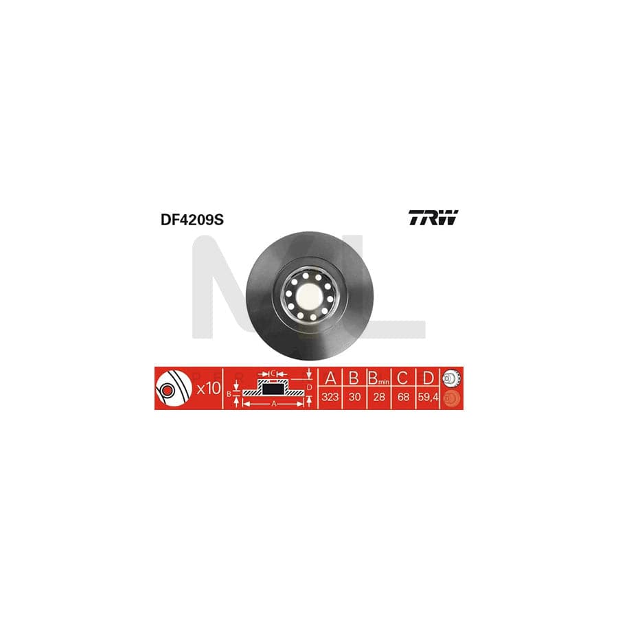 TRW DF4209S Brake Disc Vented, Painted, High-carbon  - 1 piece