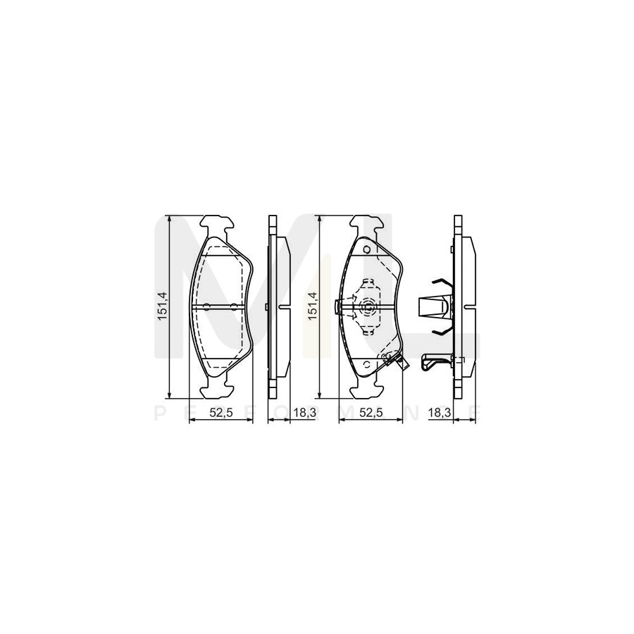 Bosch 0986424725 Brake Pad Set For Kia Clarus With Acoustic Wear Warning, With Anti-Squeak Plate, With Mounting Manual BP436 | ML Performance Car Parts