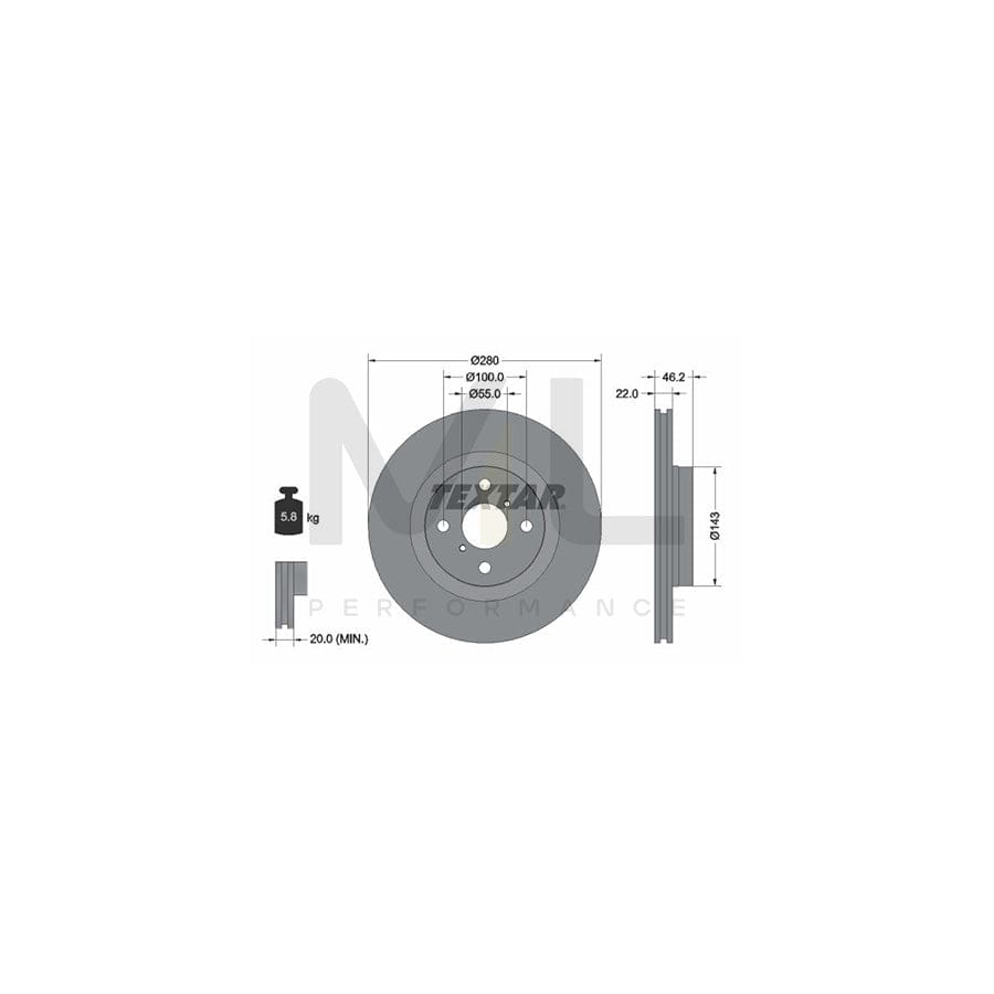 TEXTAR PRO 92287603 Brake Disc for TOYOTA YARIS Internally Vented, Coated, without wheel hub, without wheel studs  - 1 piece
