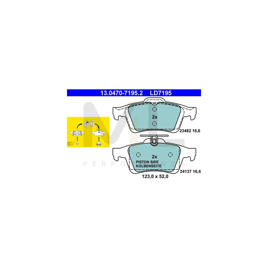 ATE Ceramic 13.0470-7195.2 Brake pad set excl. wear warning contact, not prepared for wear indicator