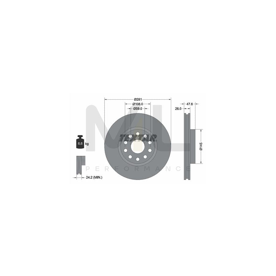 TEXTAR 92093900 Brake Disc Internally Vented, without wheel hub, without wheel studs  - 1 piece