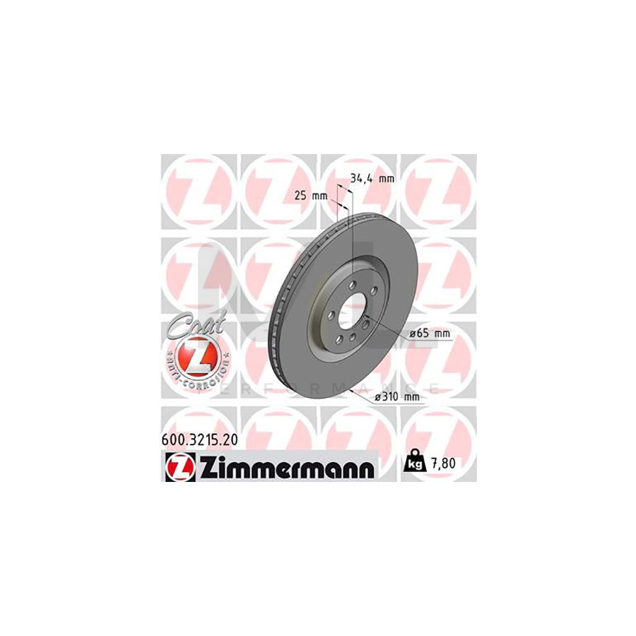 ZIMMERMANN COAT Z 600.3215.20 Brake Disc Internally Vented, Coated, High-carbon  - 1 piece