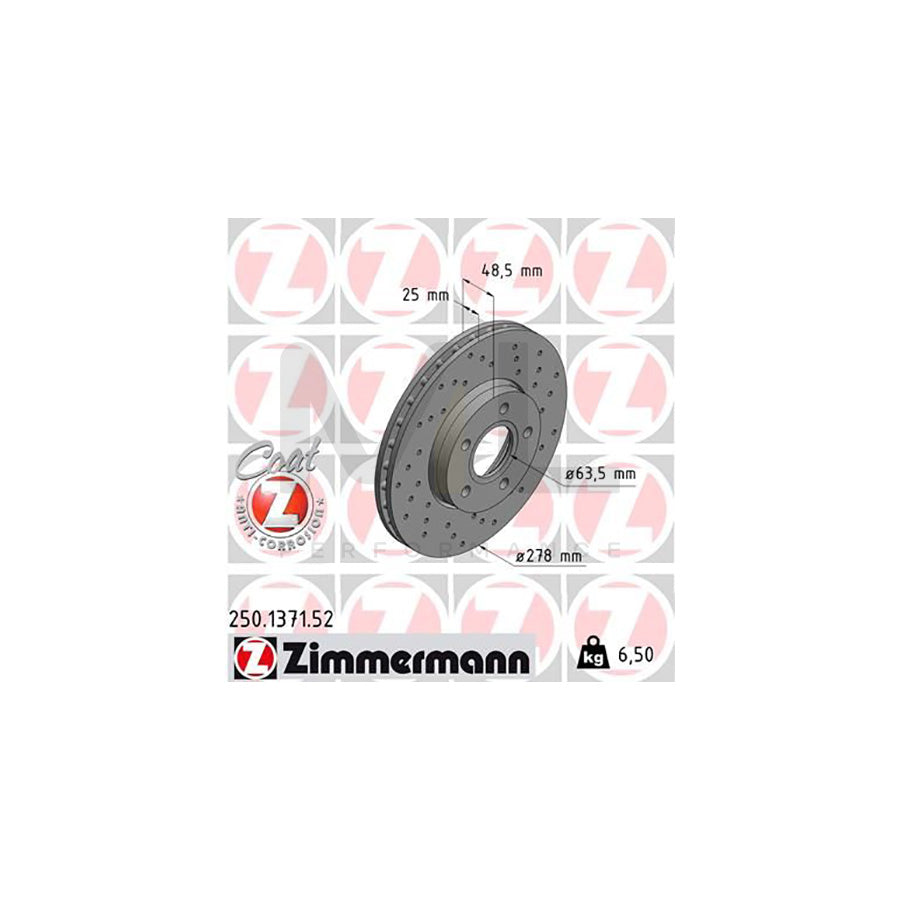 ZIMMERMANN SPORT COAT Z 250.1371.52 Brake Disc Internally Vented, Perforated, Coated  - 1 piece