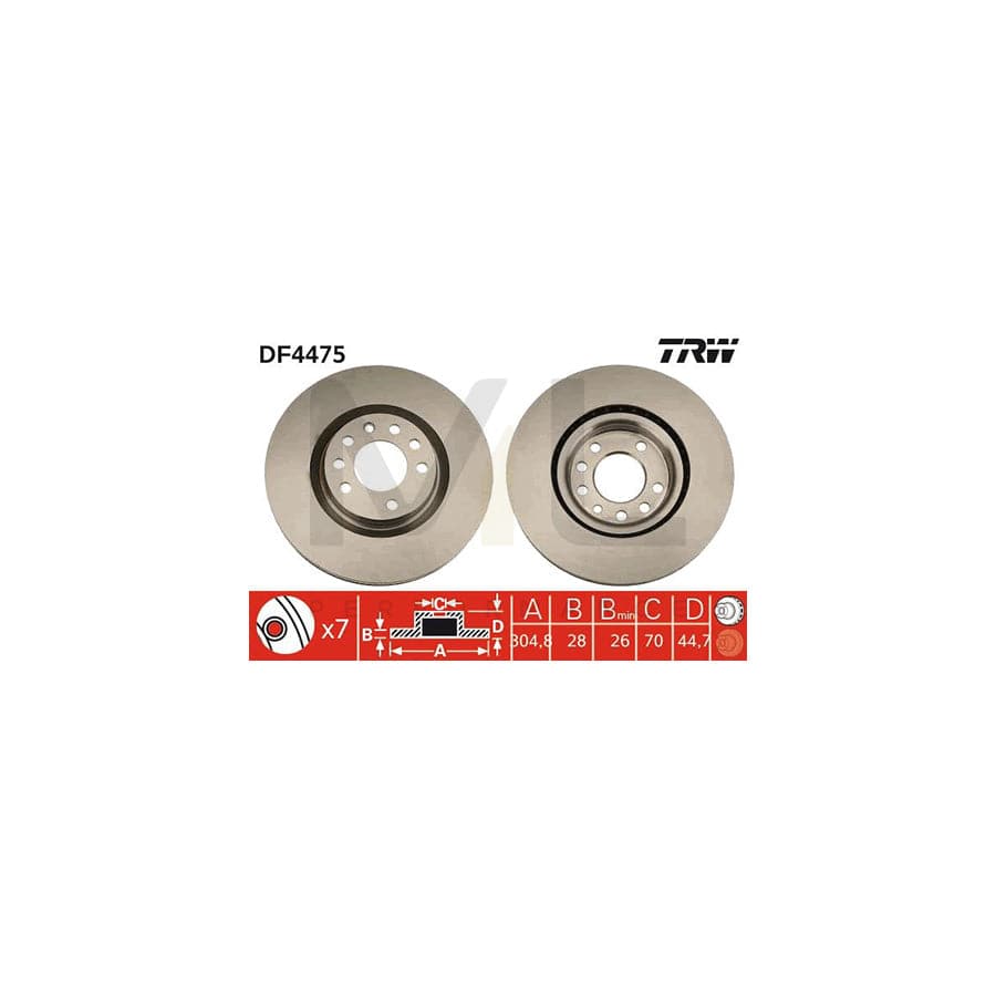 TRW DF4475 Brake Disc for FIAT Croma II Estate (194) Vented, Painted, High-carbon  - 1 piece