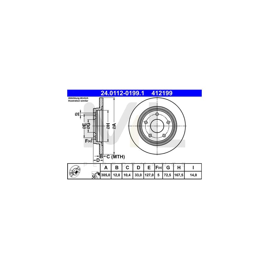 ATE 24.0112-0199.1 Brake Disc for FIAT Freemont (345) Solid, Coated, High-carbon  - 1 piece