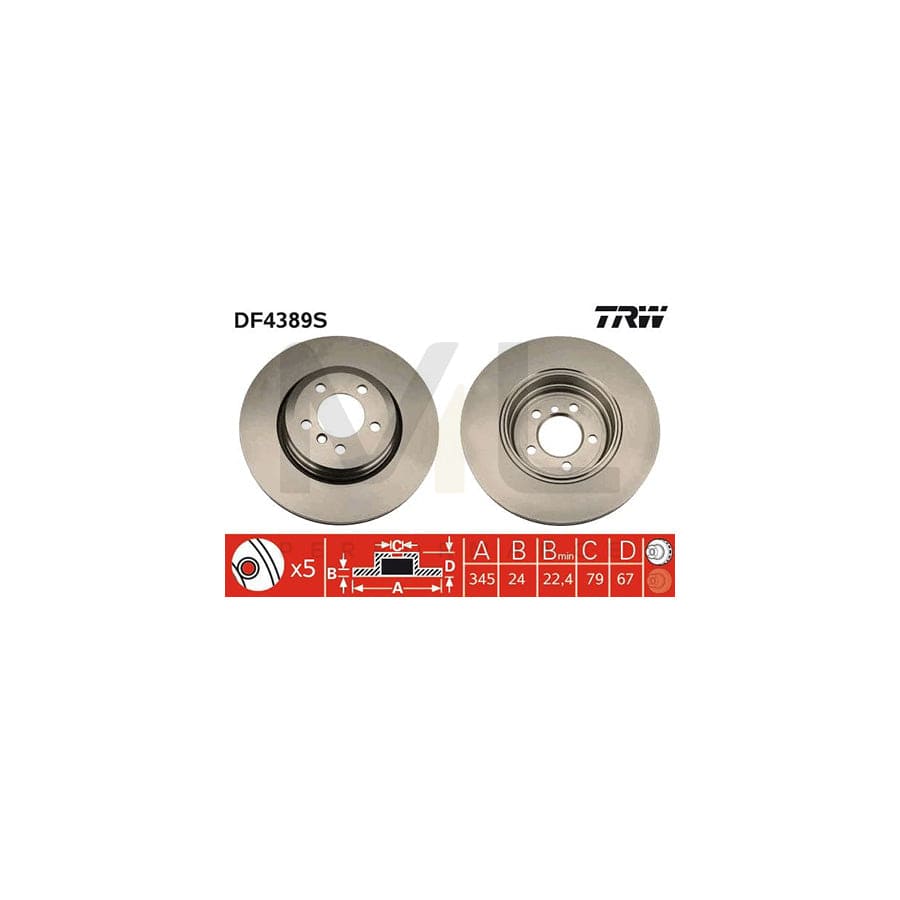 TRW DF4389S Brake Disc for BMW 7 (E65, E66, E67) Vented, Painted  - 1 piece