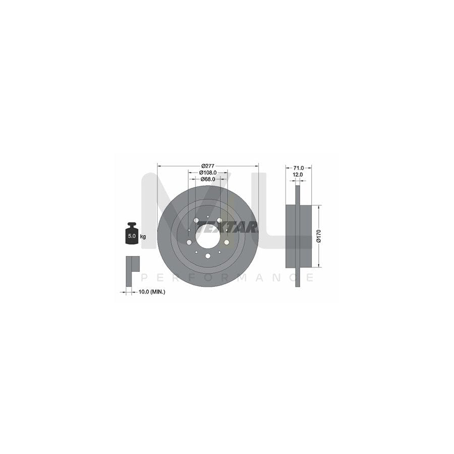 TEXTAR 92100800 Brake Disc Solid, without wheel hub, without wheel studs  - 1 piece