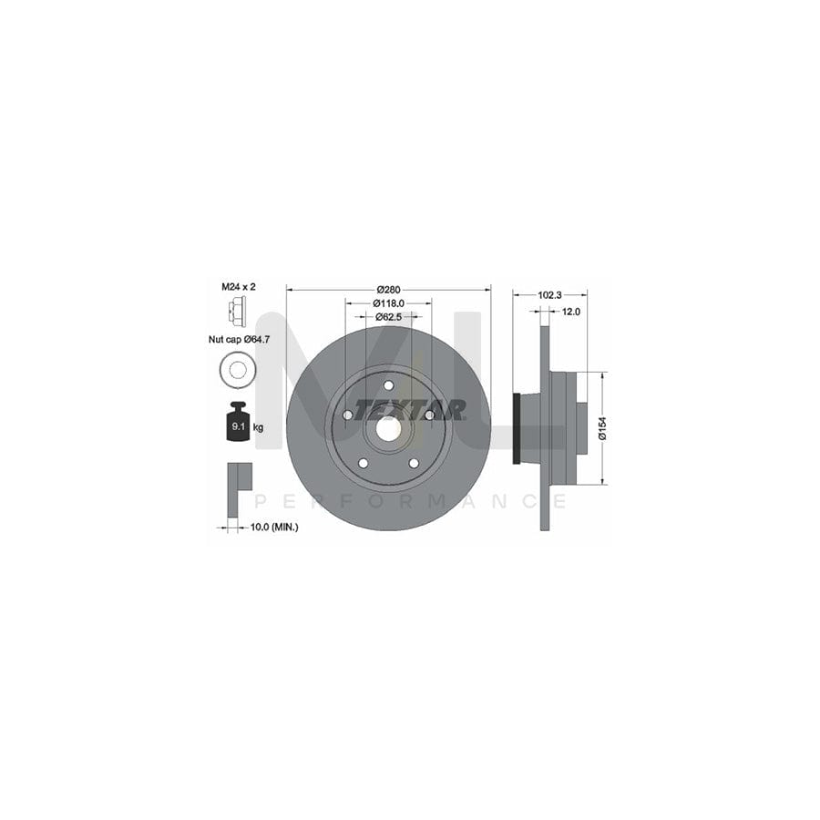 TEXTAR PRO 92153703 Brake Disc Solid, Coated, with ABS sensor ring, with wheel bearing  - 1 piece