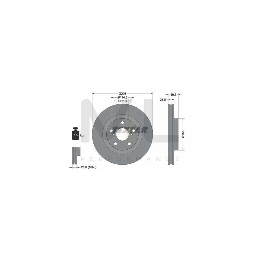 TEXTAR PRO 92168803 Brake Disc Internally Vented, Coated, without wheel hub, without wheel studs  - 1 piece