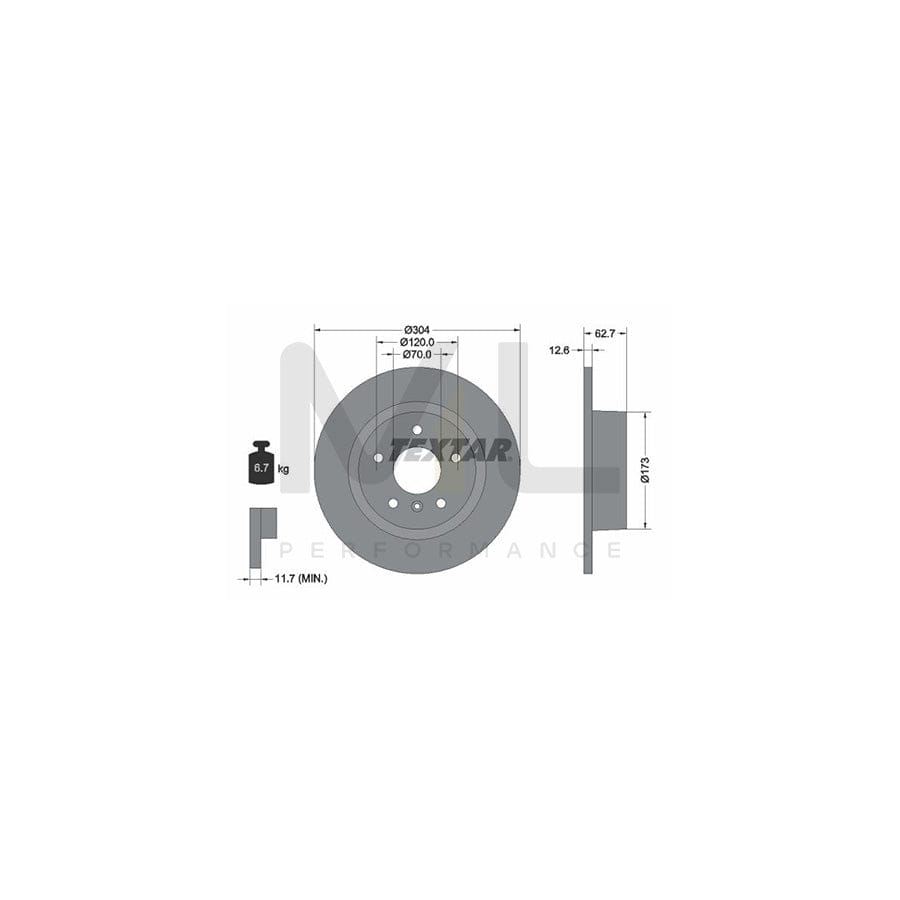 TEXTAR 92095200 Brake Disc Solid, without wheel hub, without wheel studs  - 1 piece
