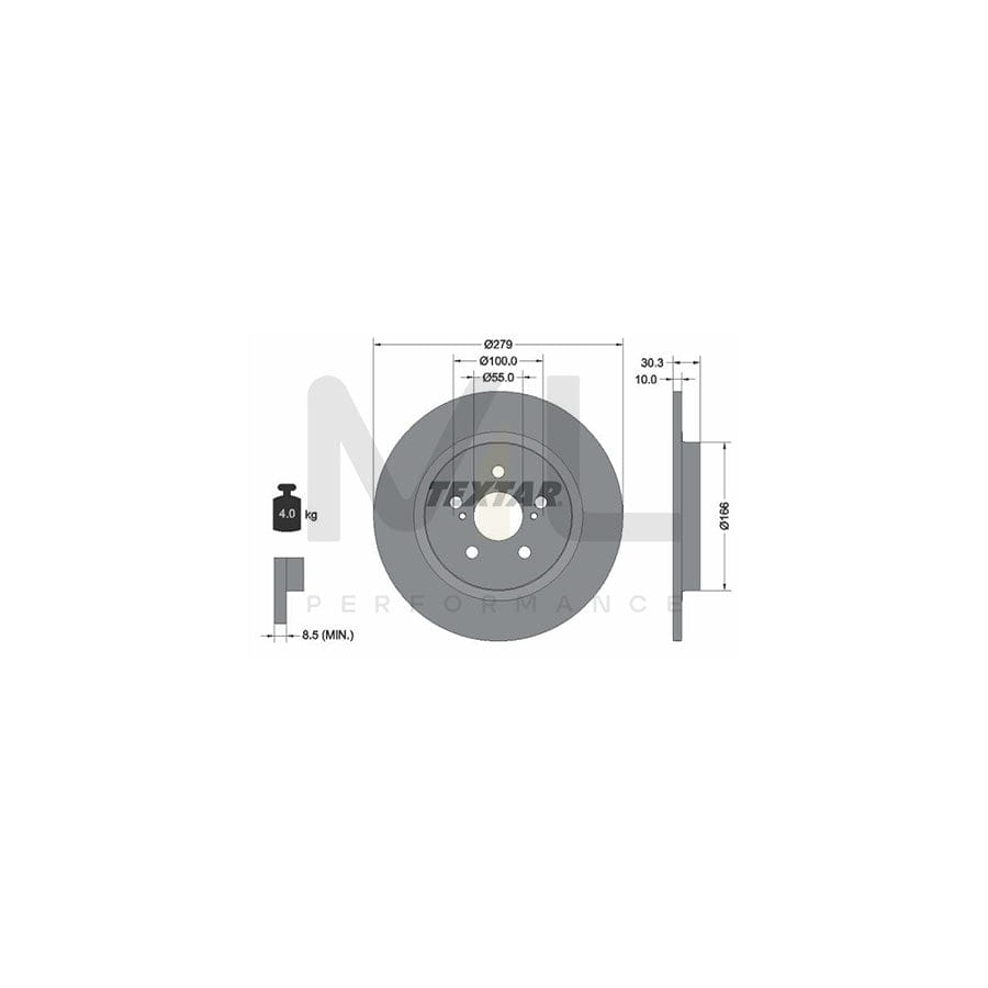 TEXTAR PRO 92228303 Brake Disc for LEXUS CT (ZWA10_) Solid, Coated, without wheel hub, without wheel studs  - 1 piece