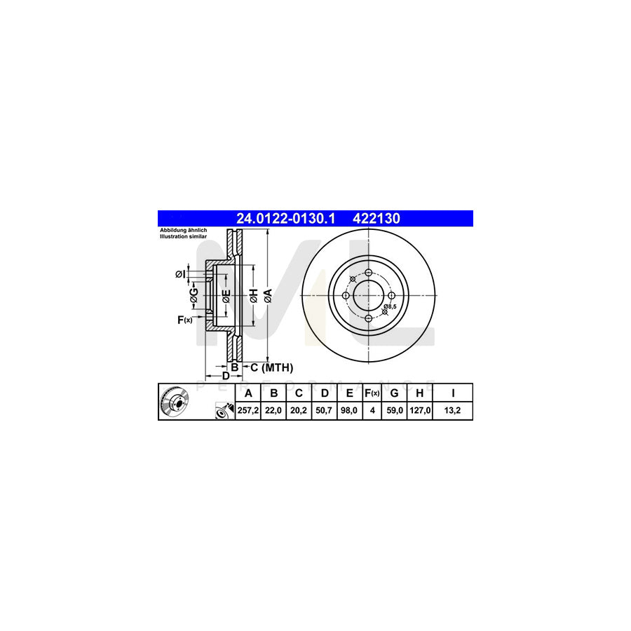 ATE 24.0122-0130.1 Brake Disc Vented, Coated  - 1 piece