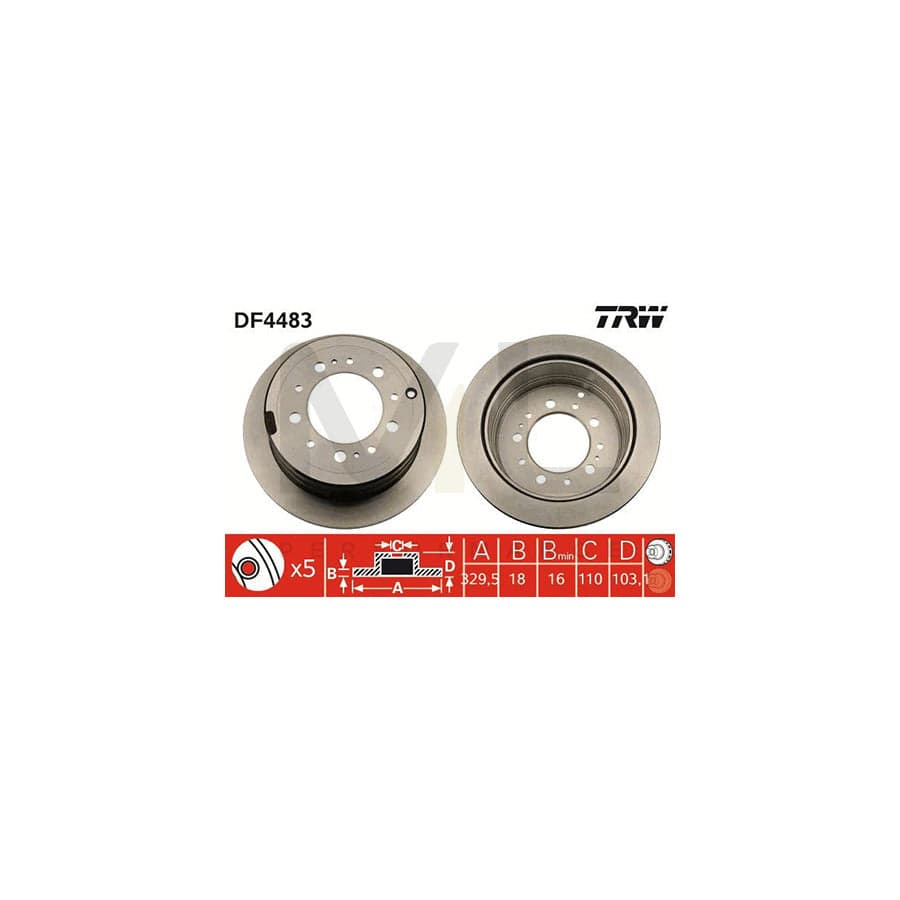 TRW DF4483 Brake Disc Vented, Painted  - 1 piece