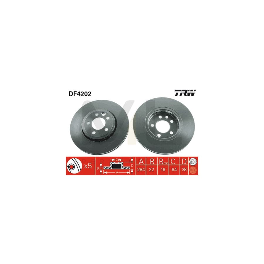 TRW DF4202 Brake Disc Vented, Painted  - 1 piece