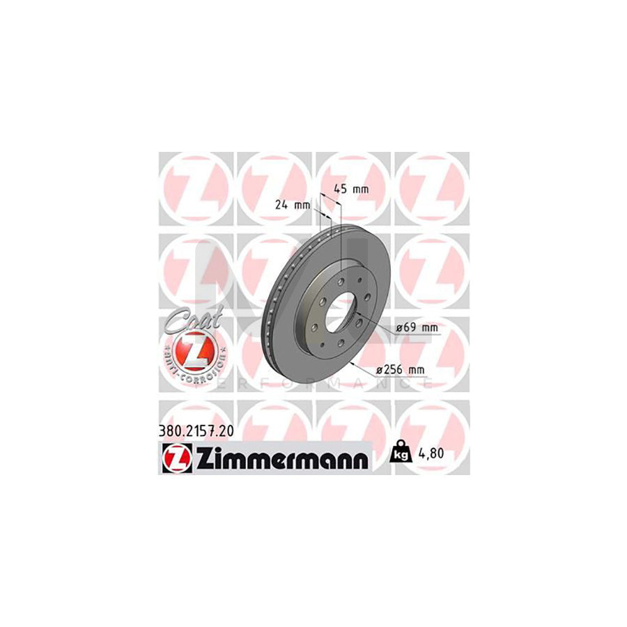 ZIMMERMANN COAT Z 380.2157.20 Brake Disc Internally Vented, Coated  - 1 piece