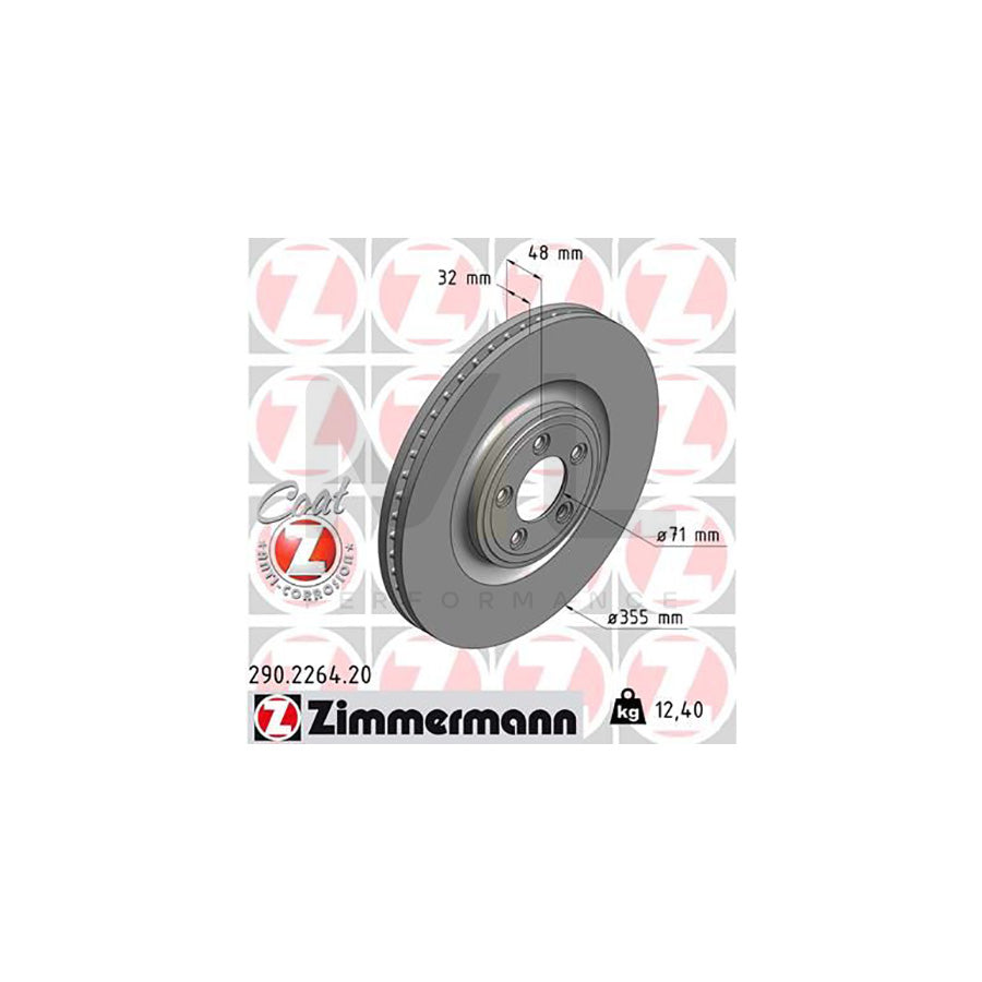 ZIMMERMANN COAT Z 290.2264.20 Brake Disc Internally Vented, Coated, High-carbon  - 1 piece