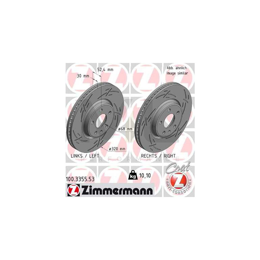 ZIMMERMANN 100.3355.53 Brake Disc Internally Vented, Slotted, Coated, High-carbon  - 1 piece