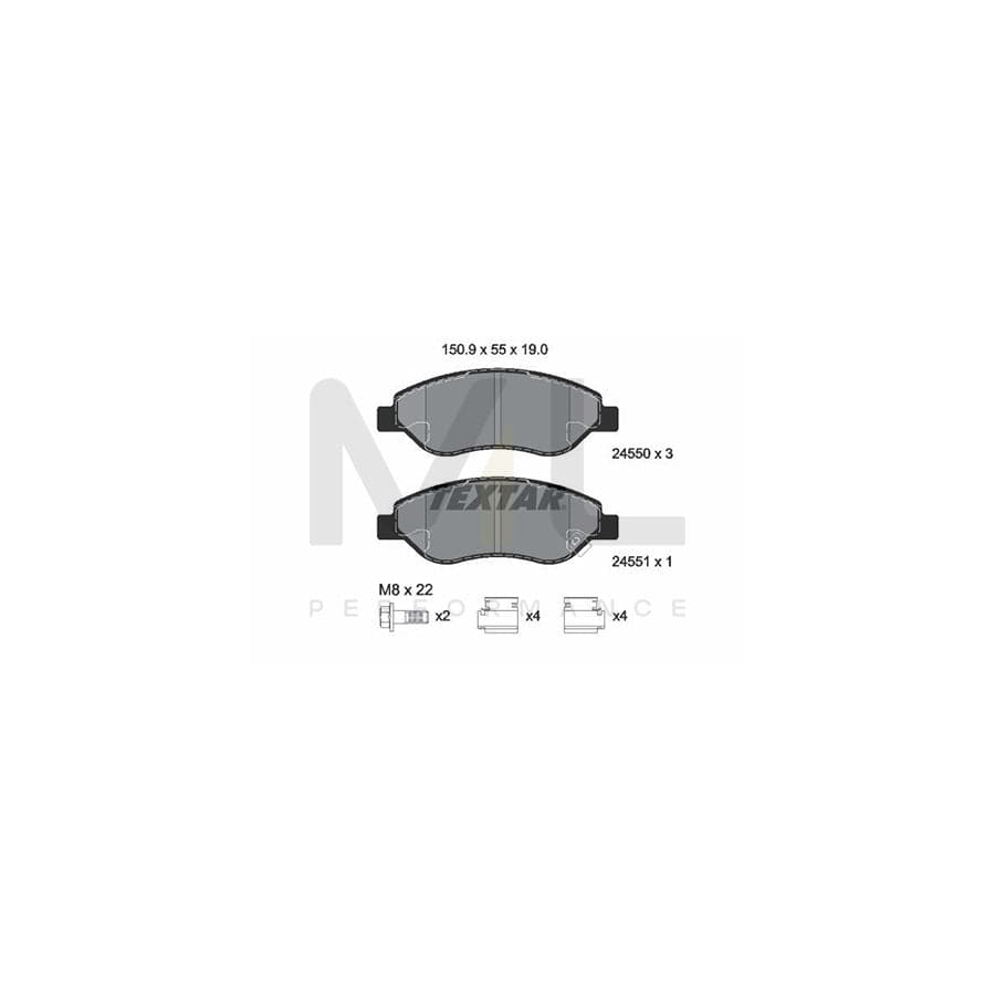 TEXTAR 2455001 Brake pad set with acoustic wear warning, with accessories