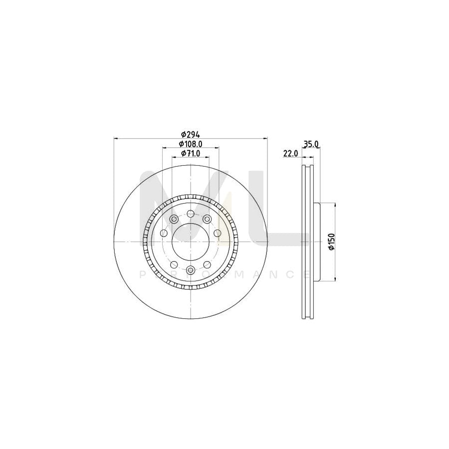 HELLA 8DD 355 125-401 Brake Disc PRO, Externally Vented, Coated, without wheel hub, without wheel studs | ML Performance Car Parts