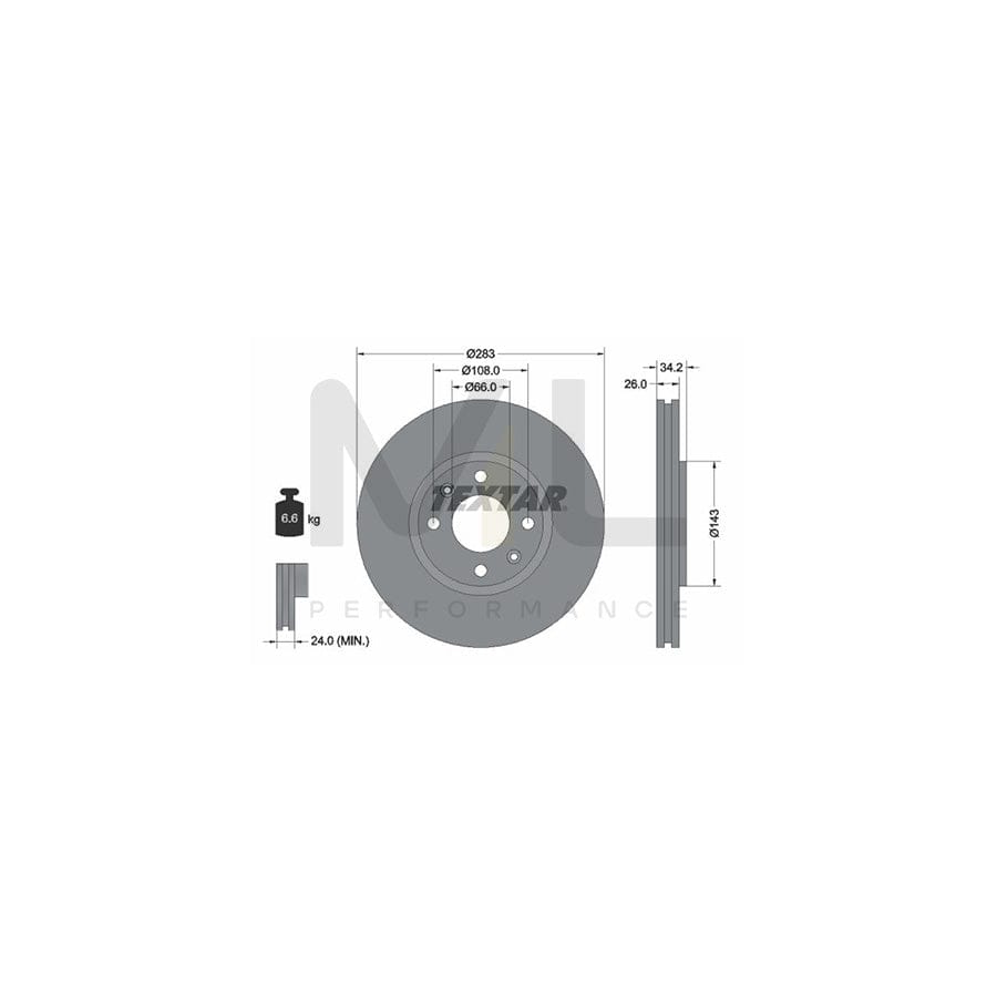 TEXTAR 92111600 Brake Disc Externally Vented, without wheel hub, without wheel studs  - 1 piece