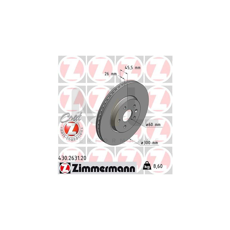 ZIMMERMANN COAT Z 430.2631.20 Brake Disc Internally Vented, Coated, High-carbon  - 1 piece