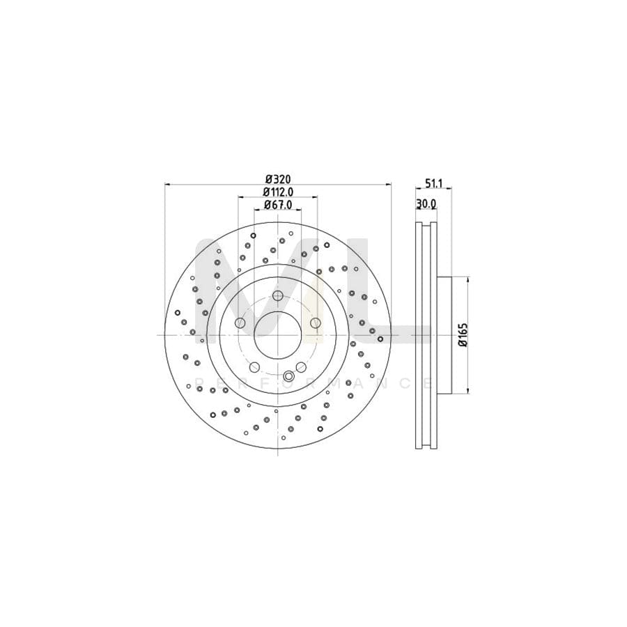 HELLA PRO 8DD 355 120-351 Brake Disc Internally Vented, Perforated, Coated, without wheel hub, without wheel studs | ML Performance Car Parts