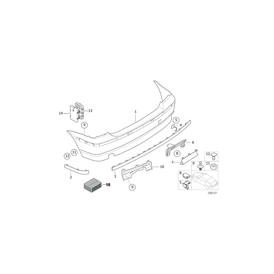 Genuine BMW 51128252815 E46 Protect.Rubber Strip,Centre Rear Bumper SCHWARZ (Inc. 316ti, 325ti & 320td)
