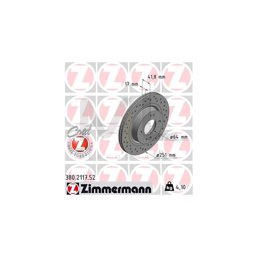ZIMMERMANN SPORT COAT Z 380.2117.52 Brake Disc for MITSUBISHI MIRAGE Internally Vented, Perforated, Coated  - 1 piece