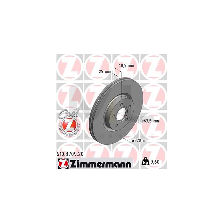 ZIMMERMANN COAT Z 610.3709.20 Brake Disc Internally Vented, Coated, High-carbon  - 1 piece