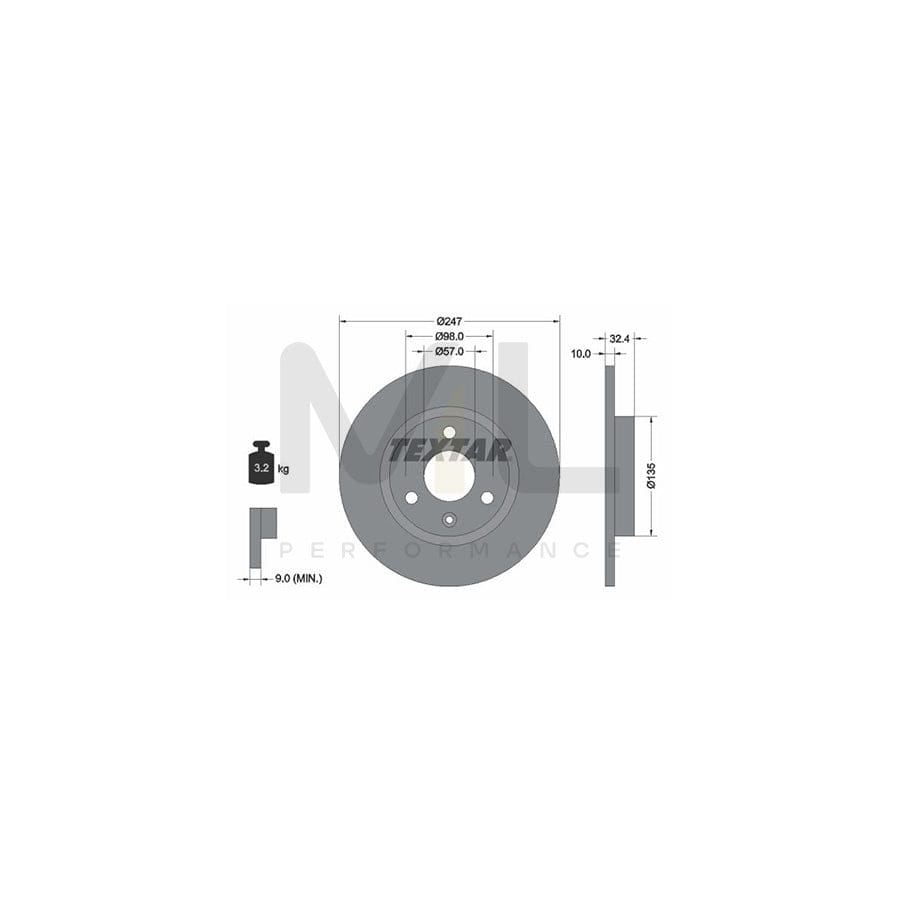 TEXTAR 92067300 Brake Disc Solid, without wheel hub, without wheel studs  - 1 piece