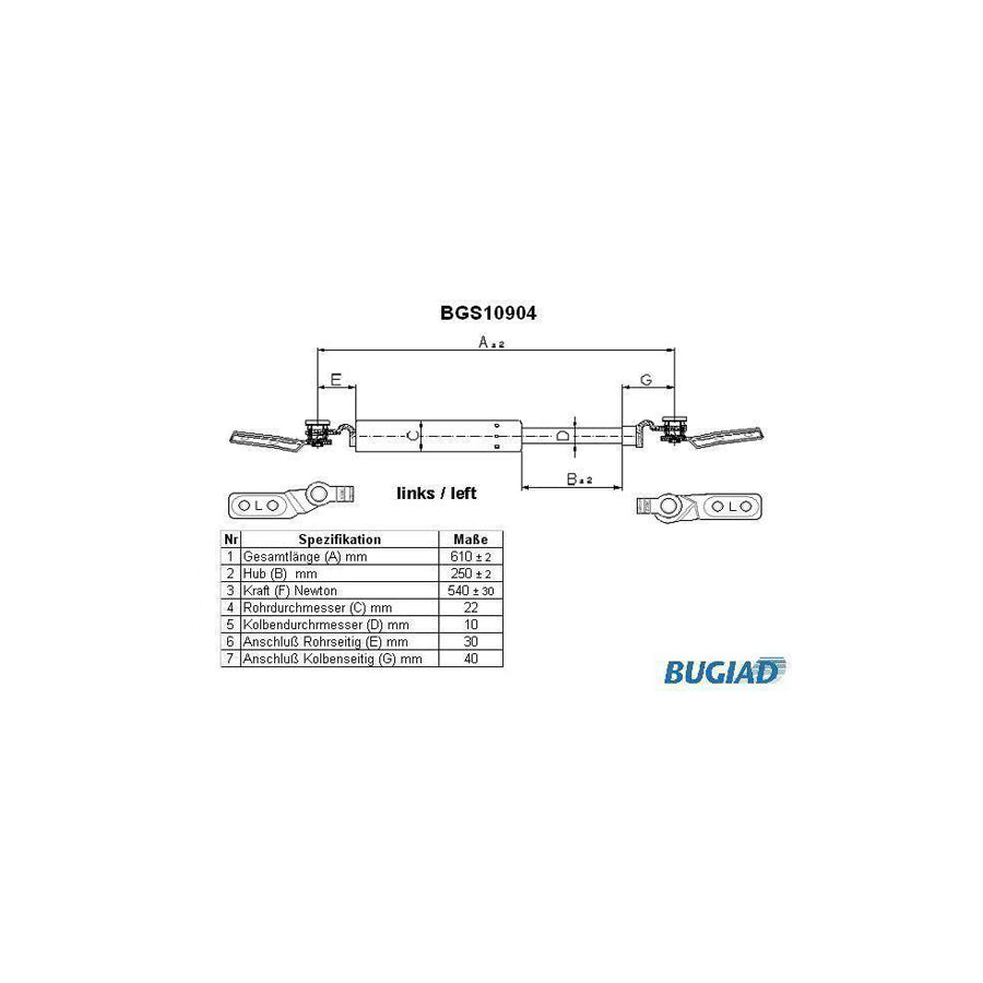 BUGIAD Bgs10904 Tailgate Strut for Mazda 626 V Hatchback (Gf)
