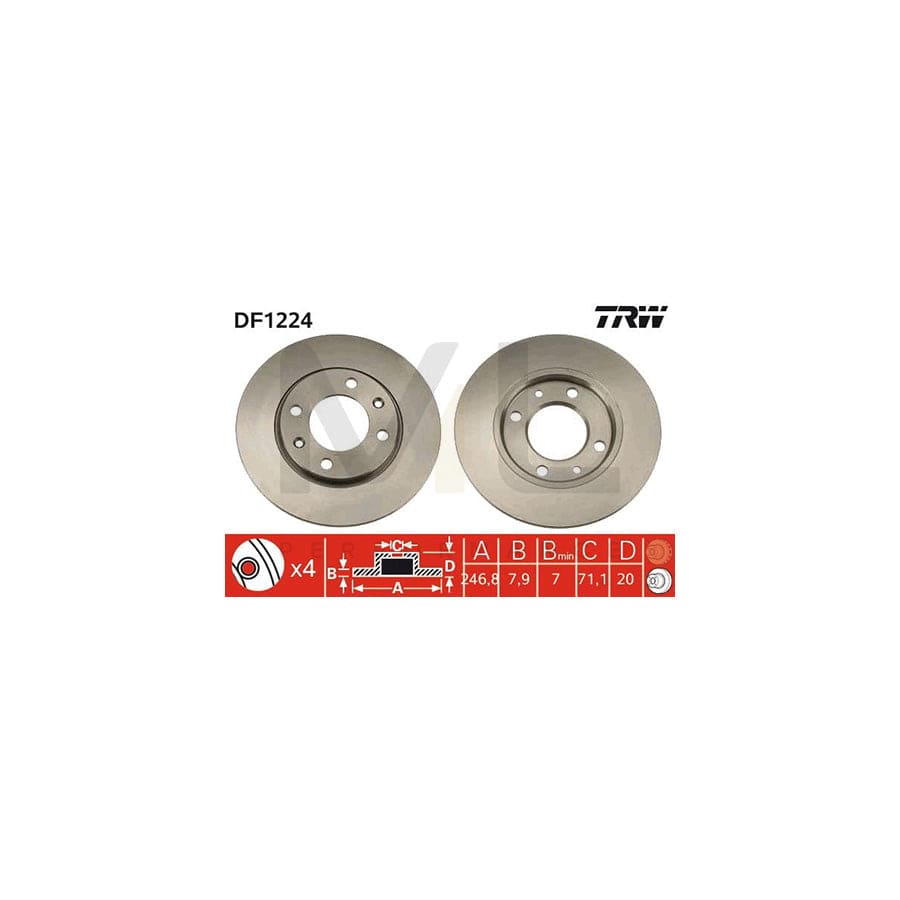 TRW DF1224 Brake Disc Solid, Painted  - 1 piece