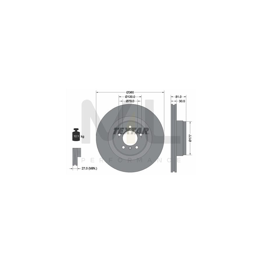 TEXTAR PRO 92178403 Brake Disc for LAND ROVER Range Rover III (L322) Internally Vented, Coated, without wheel hub, without wheel studs  - 1 piece