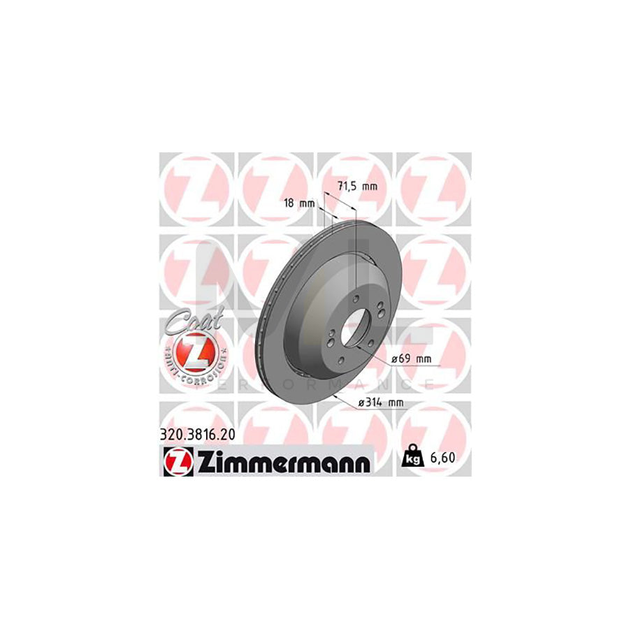 ZIMMERMANN 320.3816.20 Brake Disc for KIA Sorento III (UM) Externally Vented, Coated  - 1 piece