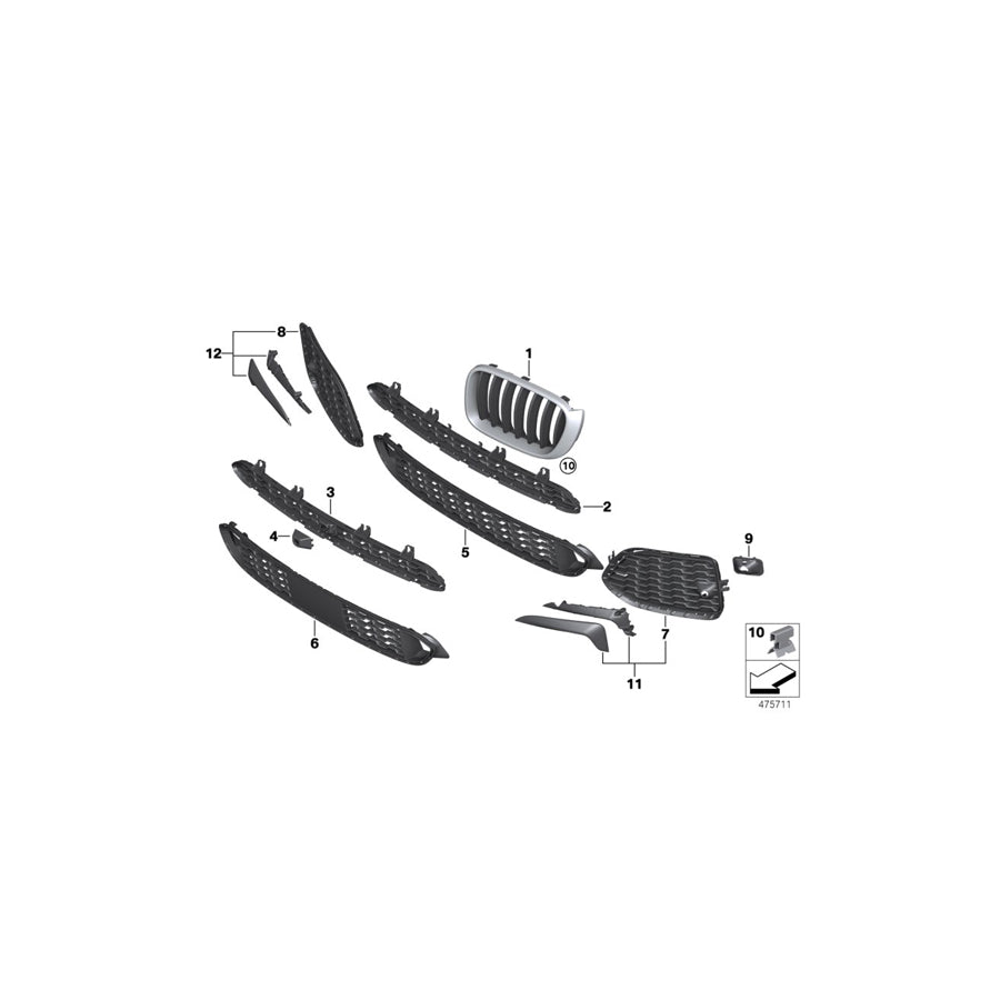 Genuine BMW 51117419888 F25 F26 Grille, Front, Right MPA (Inc. X4 M40iX, X3 28i & X3 30dX)