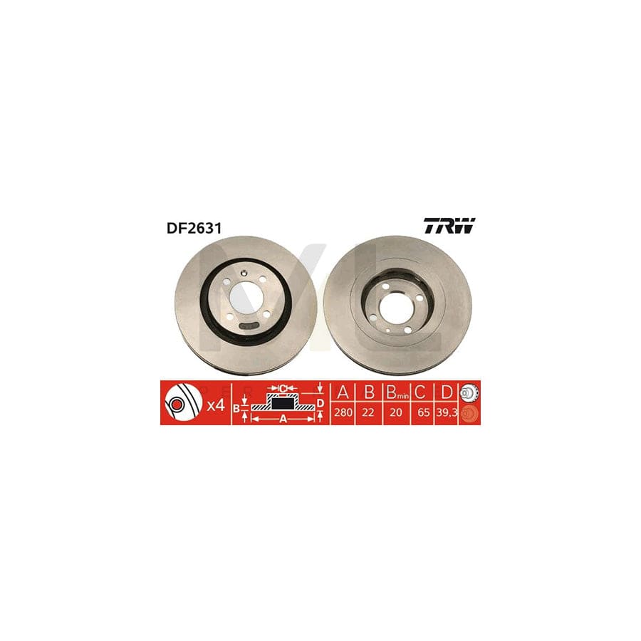 TRW DF2631 Brake Disc Vented, Painted  - 1 piece